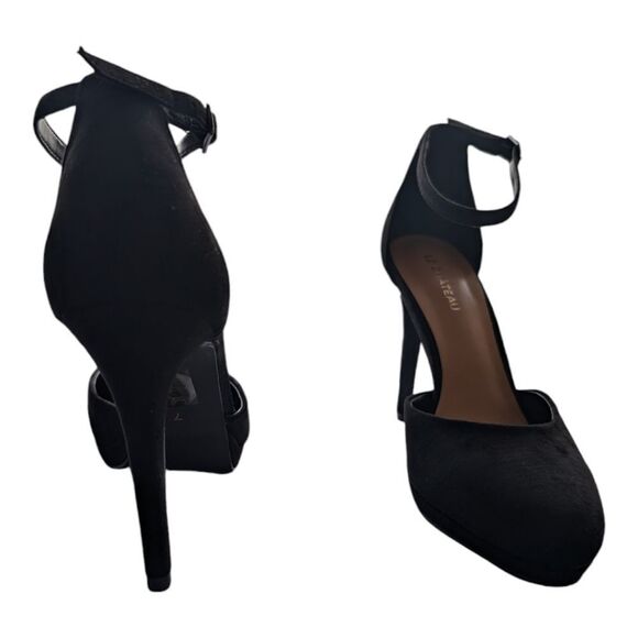 Le Chateau NWT black suede closed toe ankle strap stiletto 4" size 7 - Picture 4 of 14